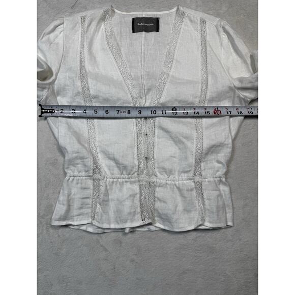 Reformation Linen Lace Blouse SZ M Romantic Victorian Top Ivory Heritage Knit St - Picture 6 of 10